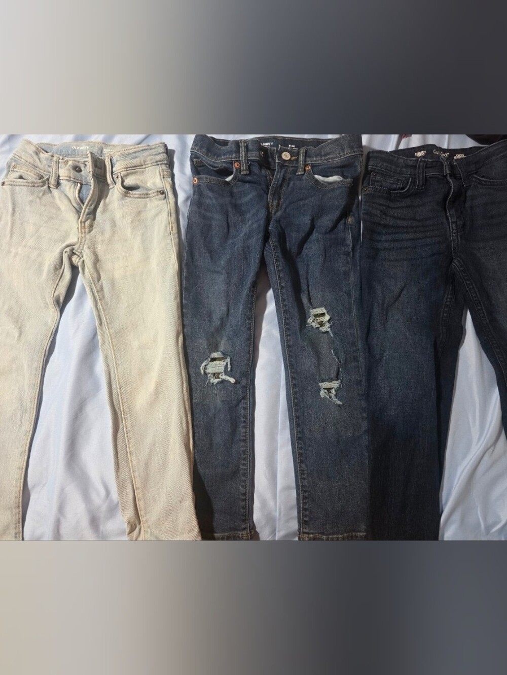 Boys Skinny Jeans Trio — Light Denim, Medium Blue Ripped, Dark Blue Size 6